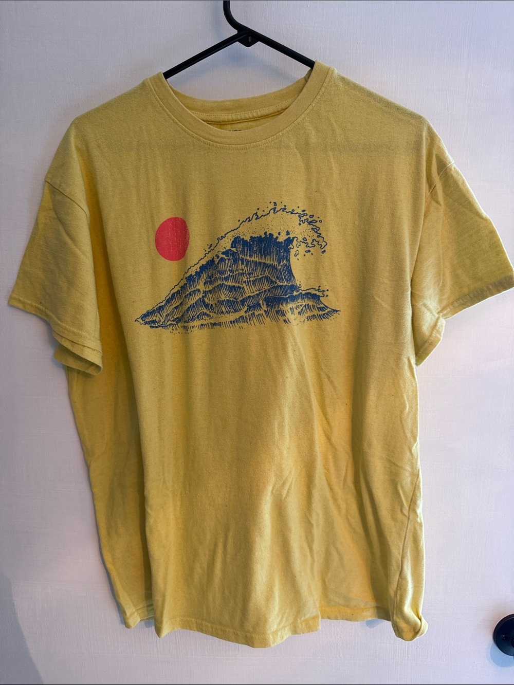 Yellow Graphic Wave Tee with Red Sun